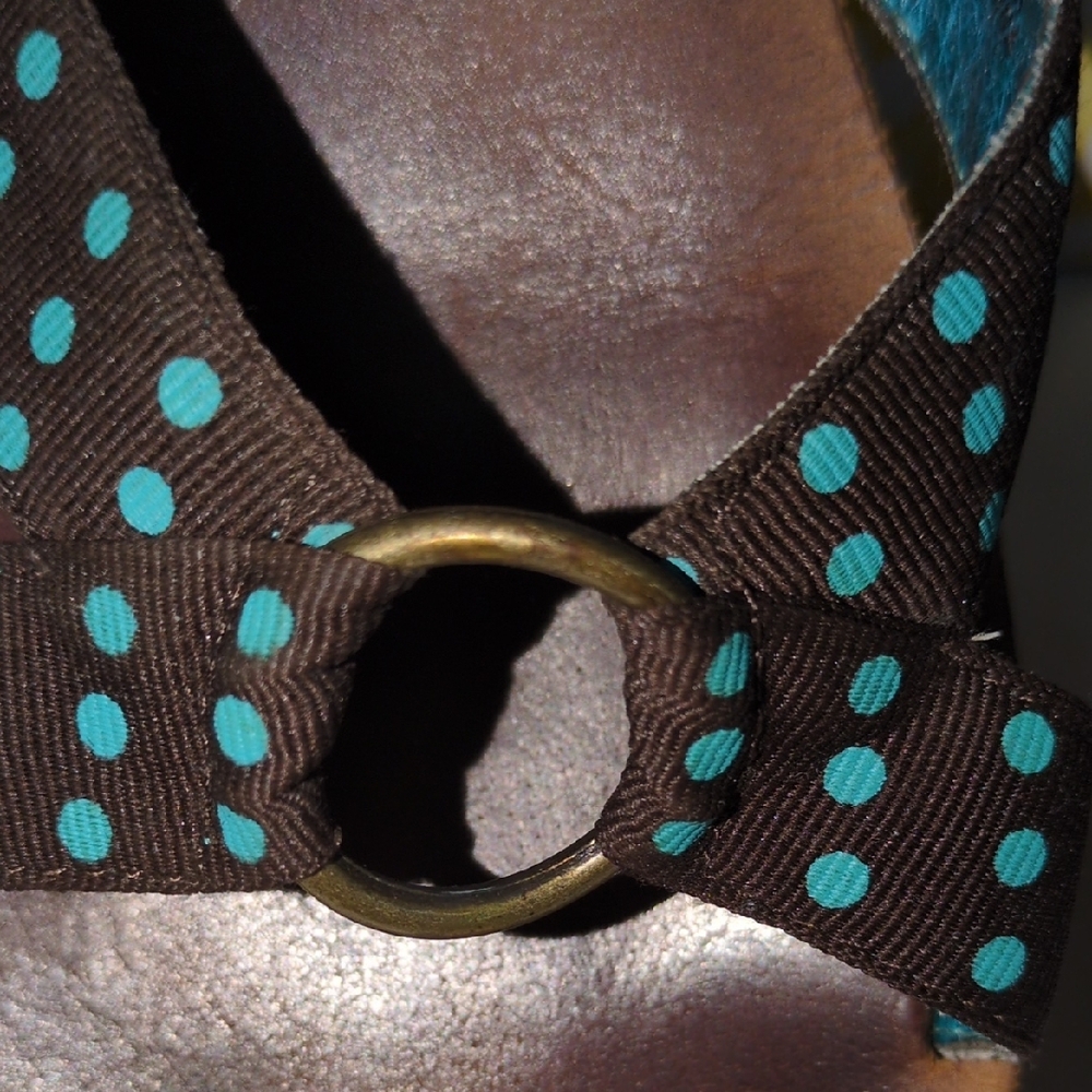 Yellow Box Black and Teal Polka Dot Sandals - Picture 4 of 14